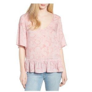 Hinge Pink Paisley Style Ruffle Hem Top
